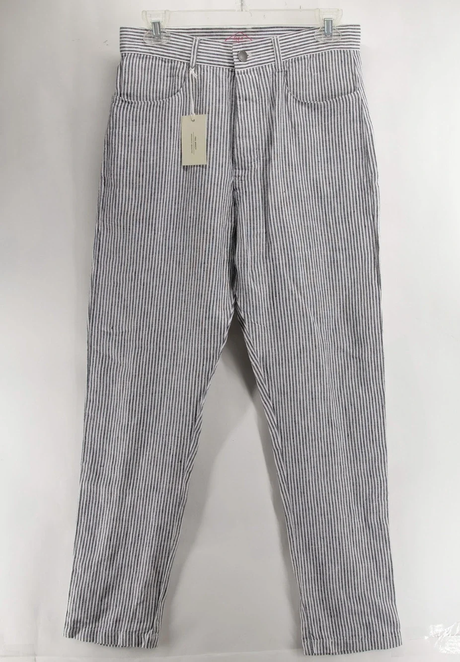 NWT Alex Crane Mens 28x30 Navy White Striped Pants 100% Linen Relaxed Fit